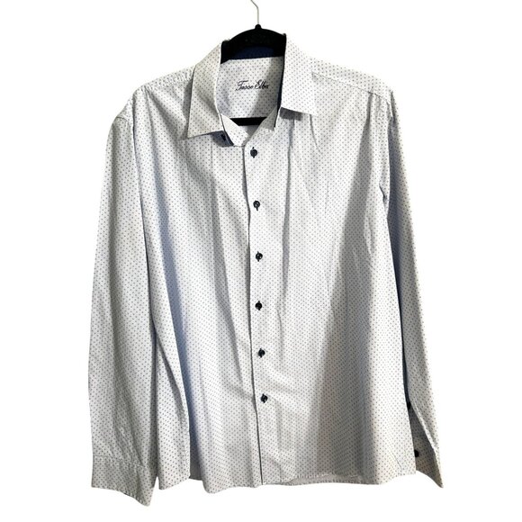 Tasso Elba Mens Long Sleeve Button-Up Shirt Slim Fit 100% Cotton Blue & White L - Picture 1 of 6